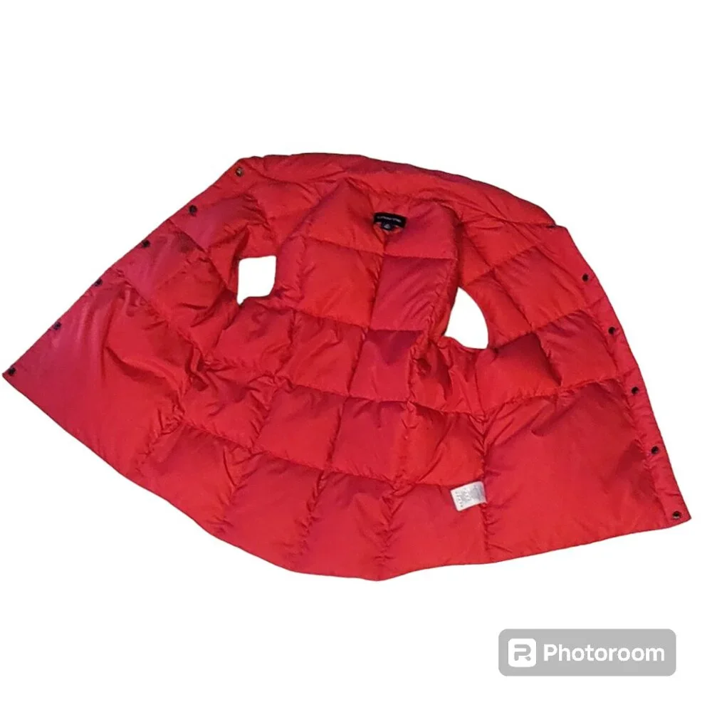 Lands' End Goose Down Snap Front Puffer Vest w Pockets Vibrant Red Sz M (10-12)